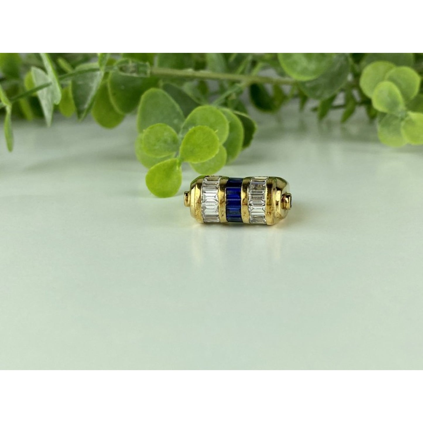 925 STERLING SILVER GOLD PLATED SAPPHIRES & CZ RING SIZE 7