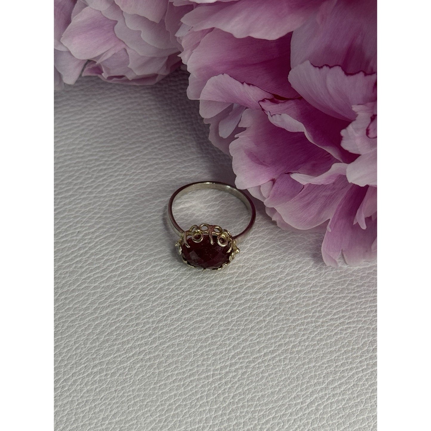 925 STERLING SILVER GOLD PLATED PART RUBY RING SIZE 8