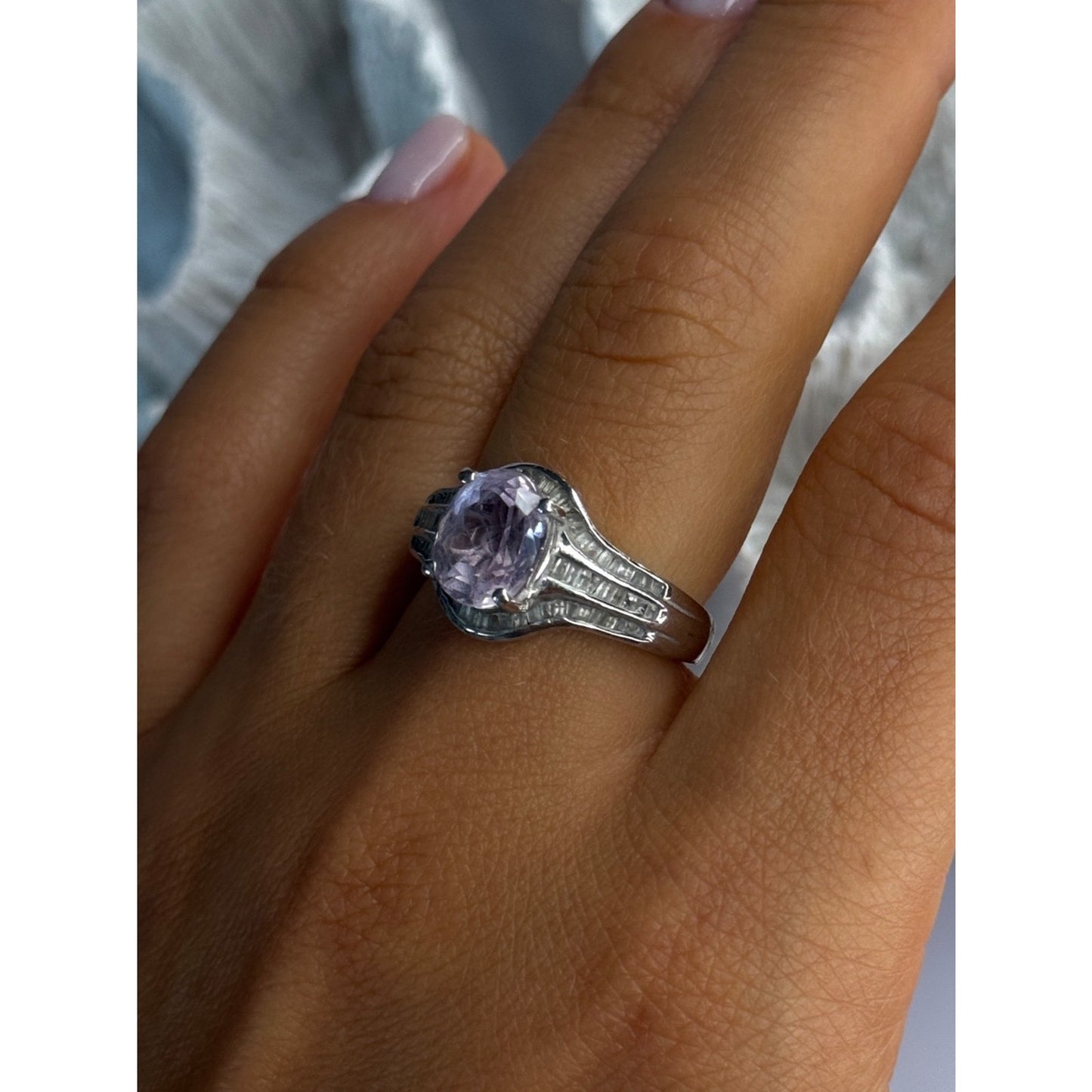 925 STERLING SILVER MORGANITE & BERYL RING SIZE 8