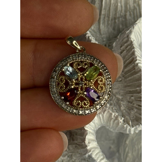 925 STERLING SILVER GOLD PLATED TOPAZ PERIDOT GARNET AMETHYST PENDANT