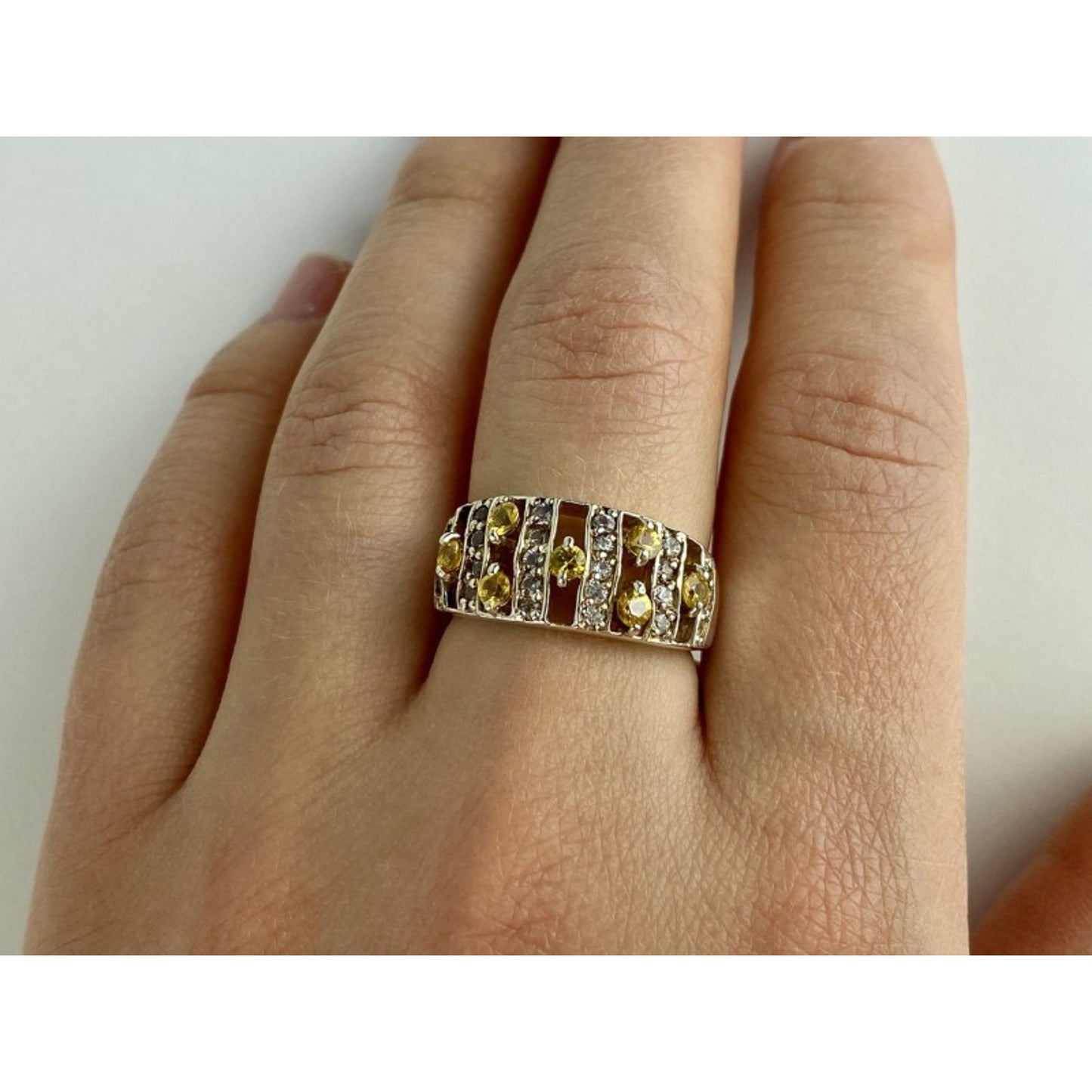 925 STERLING SILVER CITRINE & QUARTZ RING SIZE 8.5