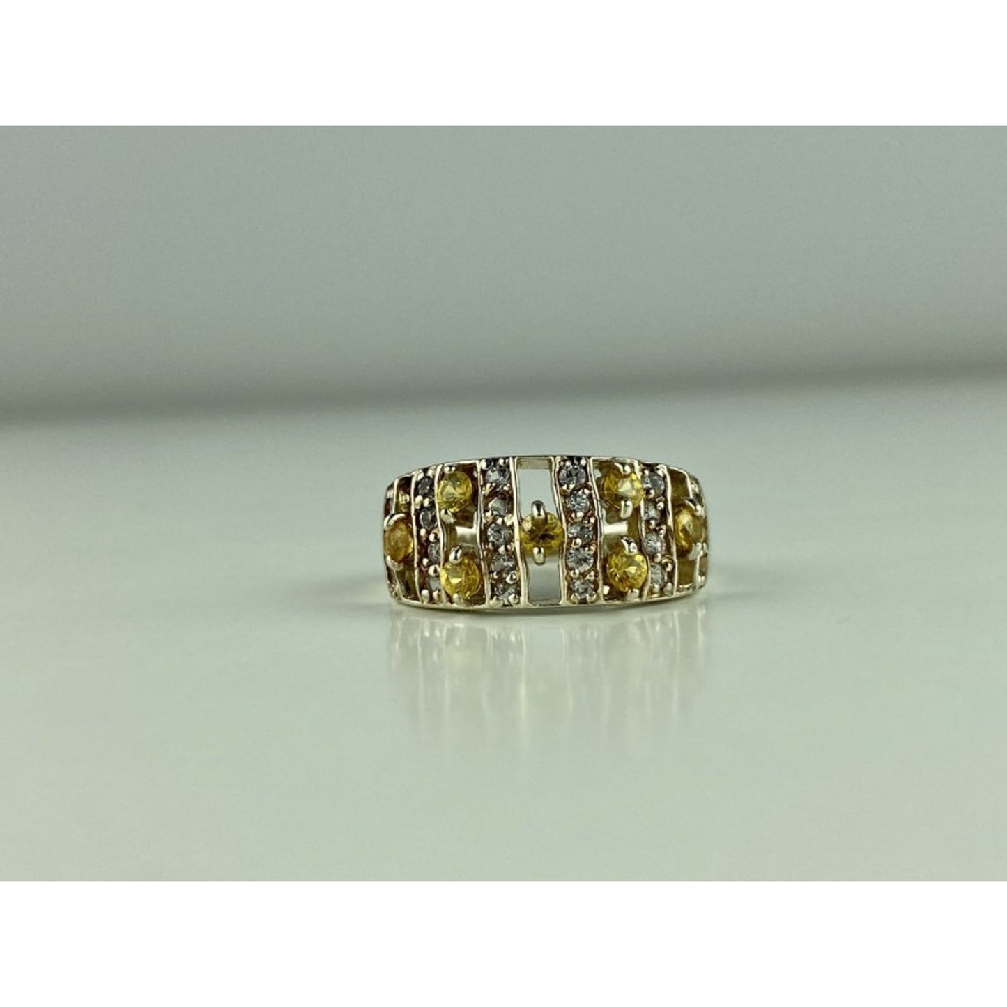 925 STERLING SILVER CITRINE & QUARTZ RING SIZE 8.5