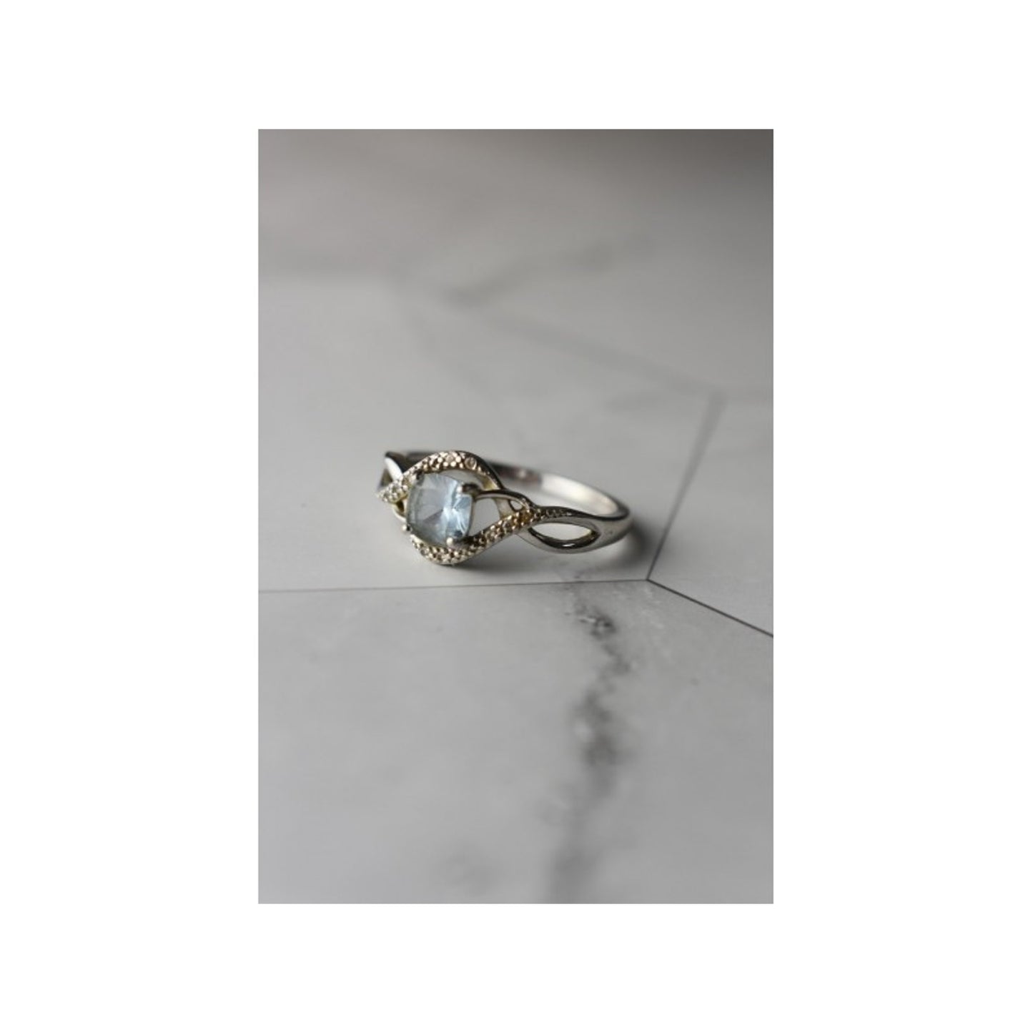 925 STERLING SILVER BLUE SPINEL & CZ RING SIZE 9