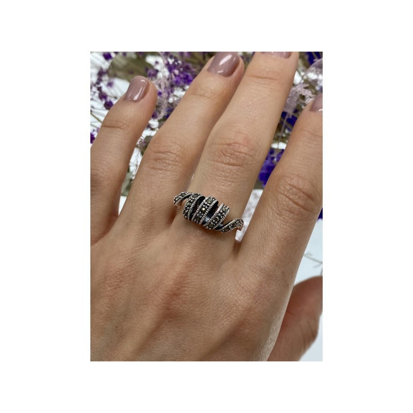 925 STERLING SILVER MARCASITES "SPIRAL" RING SIZE 9.5