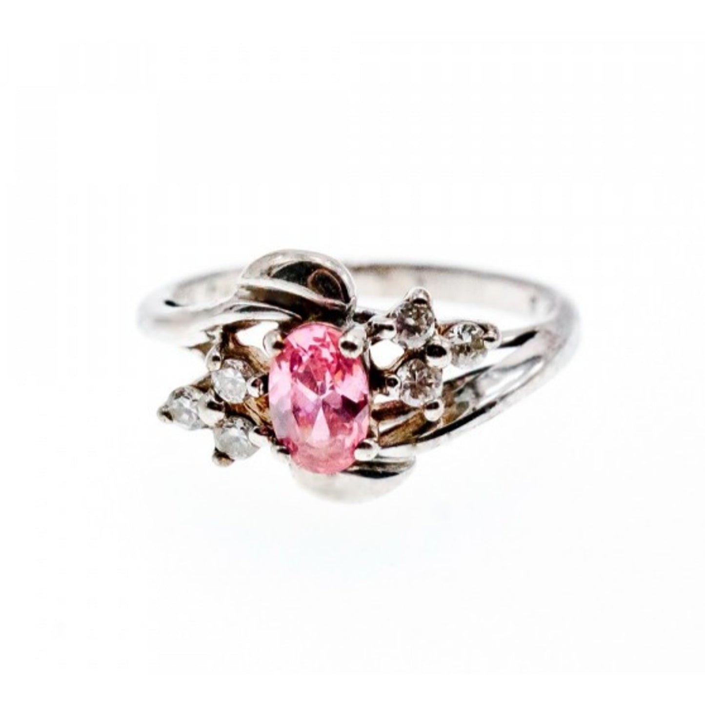 925 STERLING SILVER MORGANITE & CZ RING SIZE 6.5