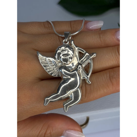 925 Sterling Silver Cupid Necklace Length 24 inch