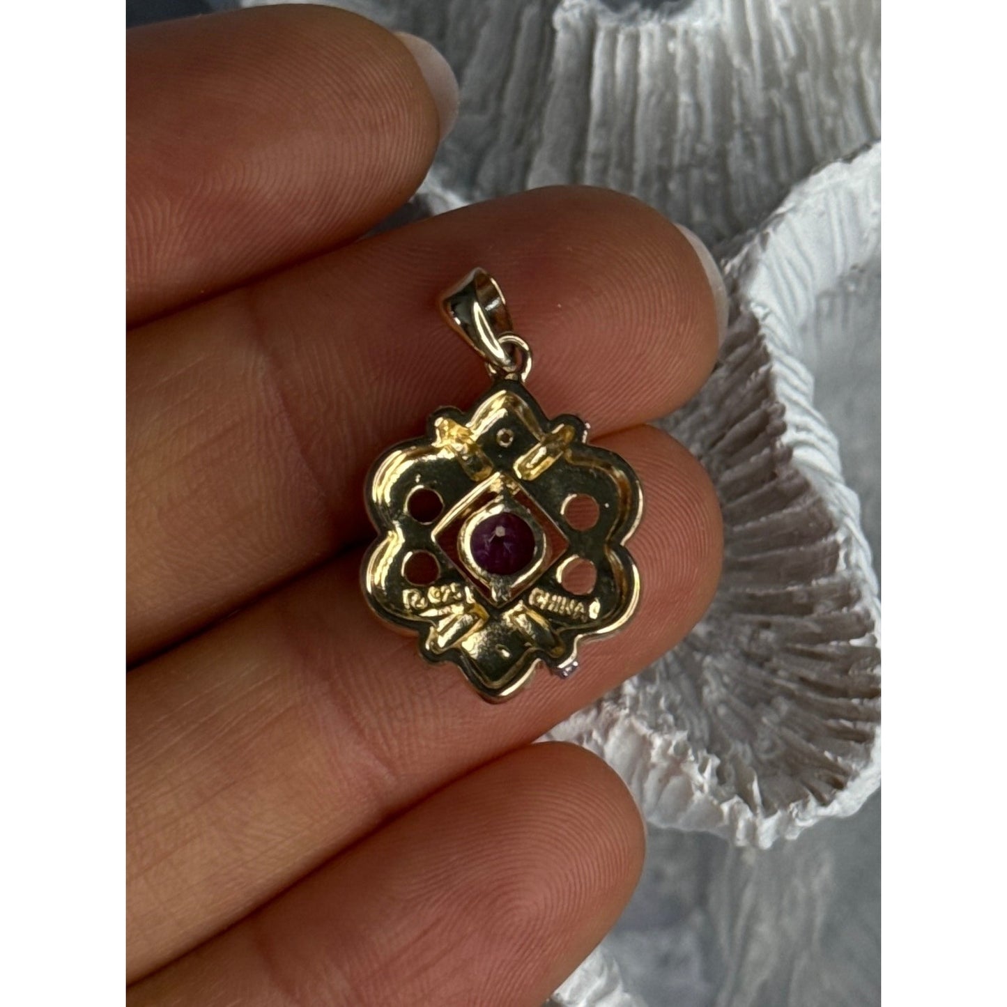925 STERLING SILVER GOLD PLATED AMETHYST PENDANT LENGTH 1 INCH