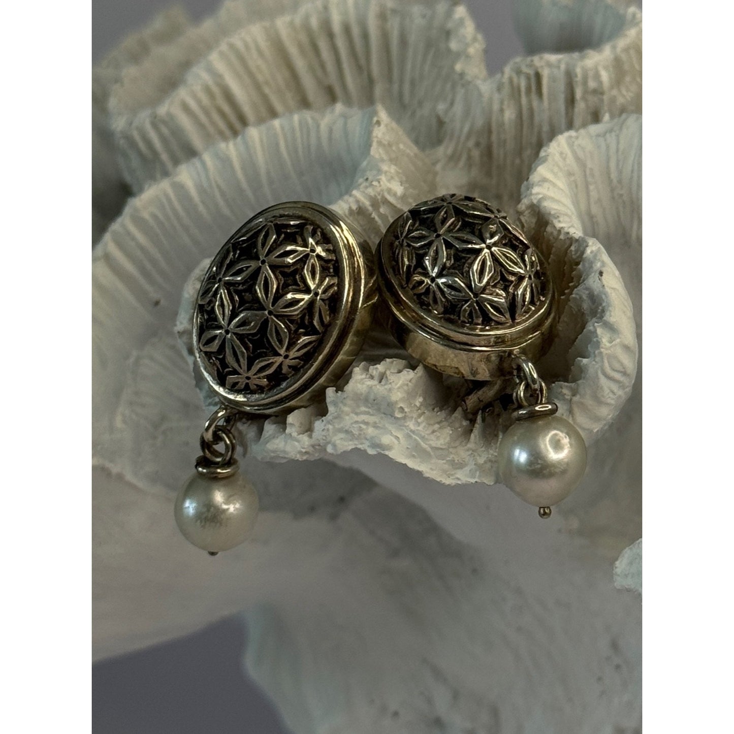 Michael Dawkins 925 Sterling Silver Pearl Earrings Length 1.30 inch