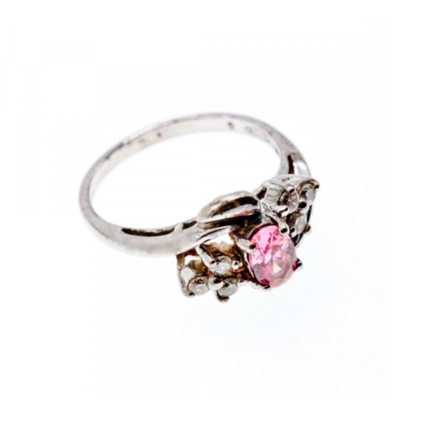 925 STERLING SILVER MORGANITE & CZ RING SIZE 6.5