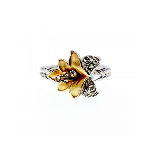 925 STERLING SILVER GOLD PLATED CZ "FLOWER" RING SIZE 7