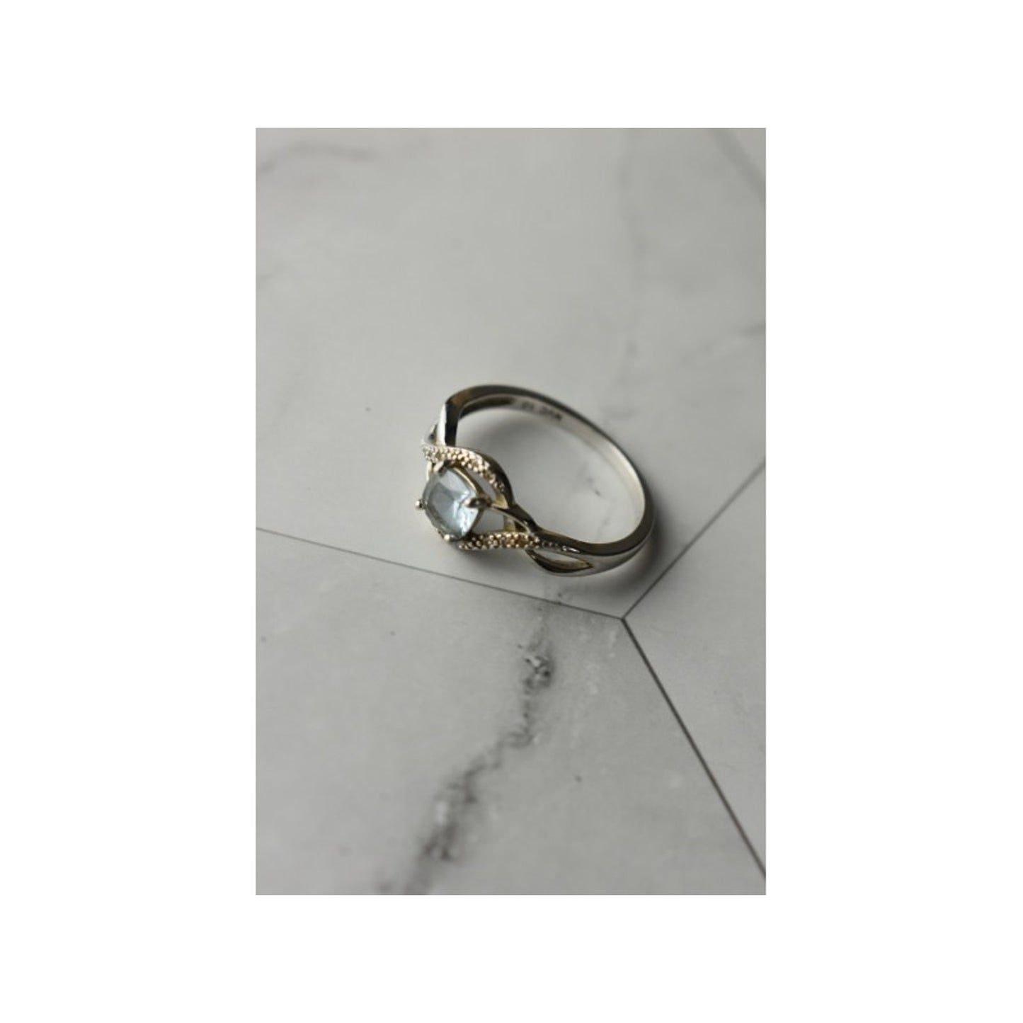 925 STERLING SILVER BLUE SPINEL & CZ RING SIZE 9