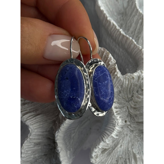 Elegant 925 Sterling Silver Lapis Lazuli Earrings Length 1.50 Inch