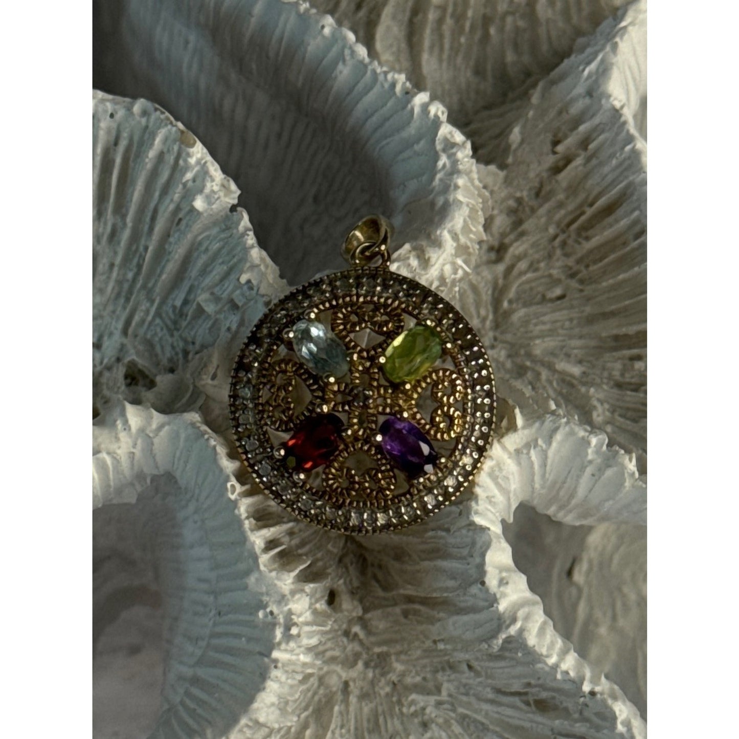 925 STERLING SILVER GOLD PLATED TOPAZ PERIDOT GARNET AMETHYST PENDANT