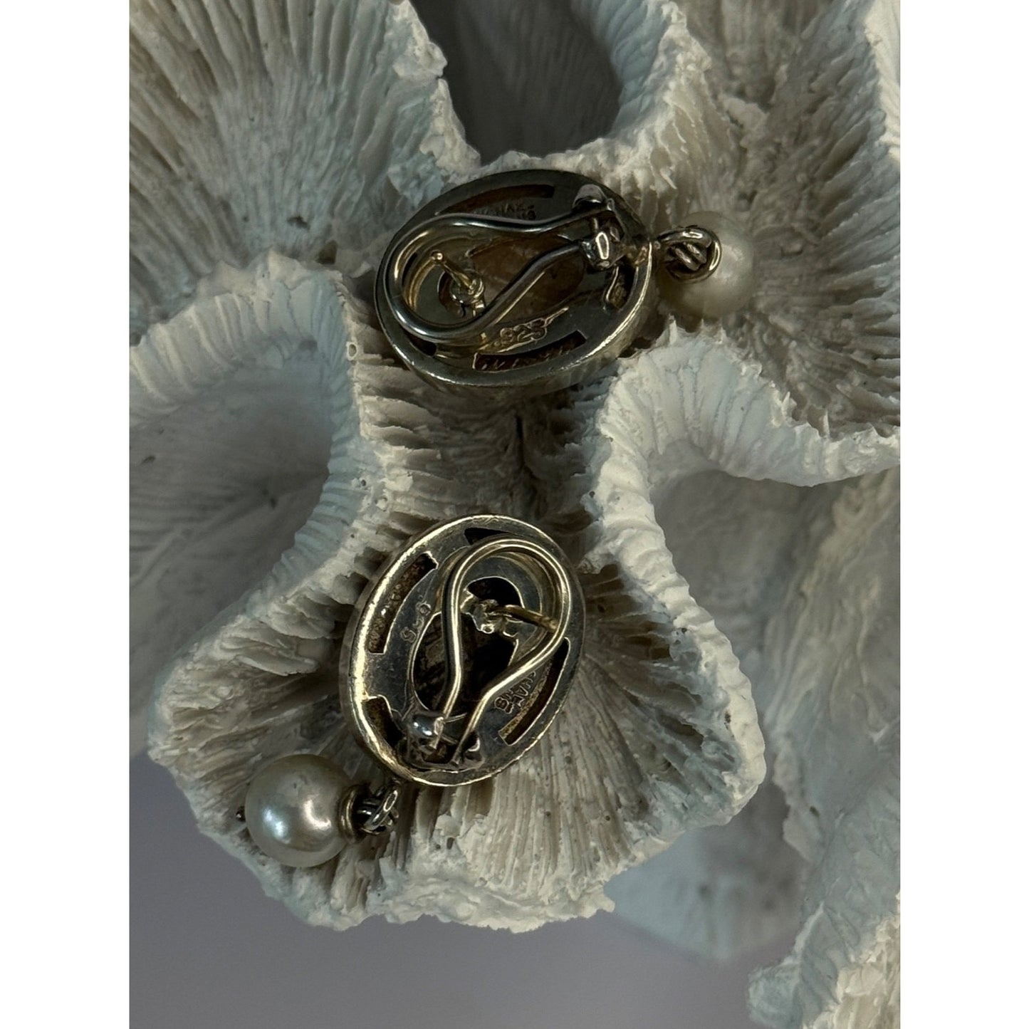 Michael Dawkins 925 Sterling Silver Pearl Earrings Length 1.30 inch
