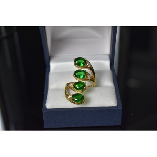 925 STERLING SILVER GOLD PLATED ALPANITE & CZ RING SIZE 7