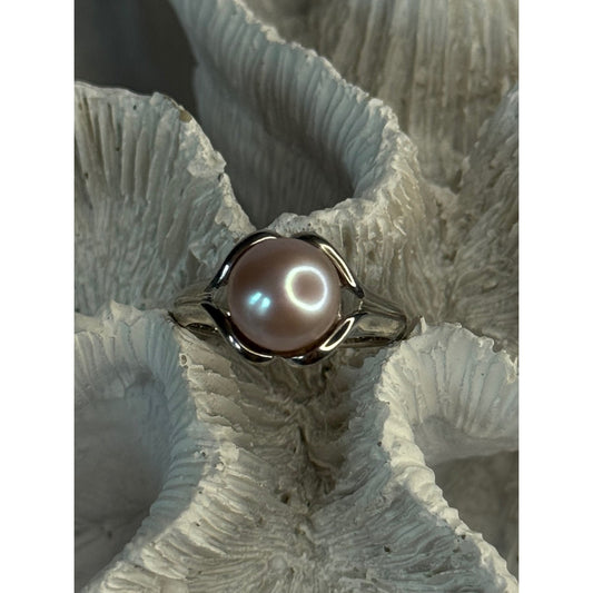 925 Sterling Silver Pearl Ring Size 8