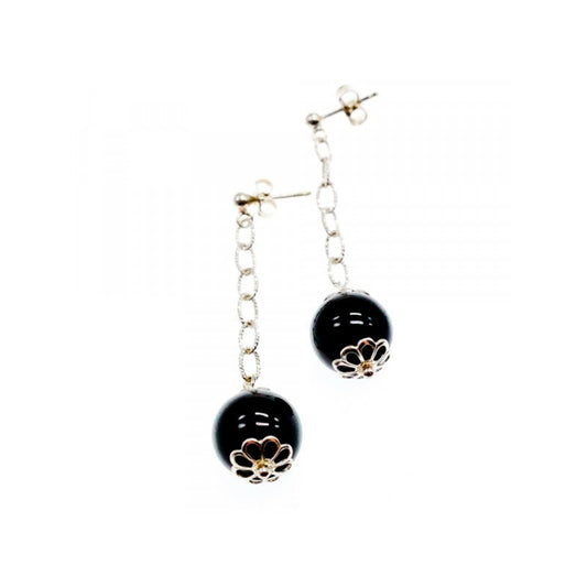 925 Sterling Silver Black Agate "Balls" Stud Earrings