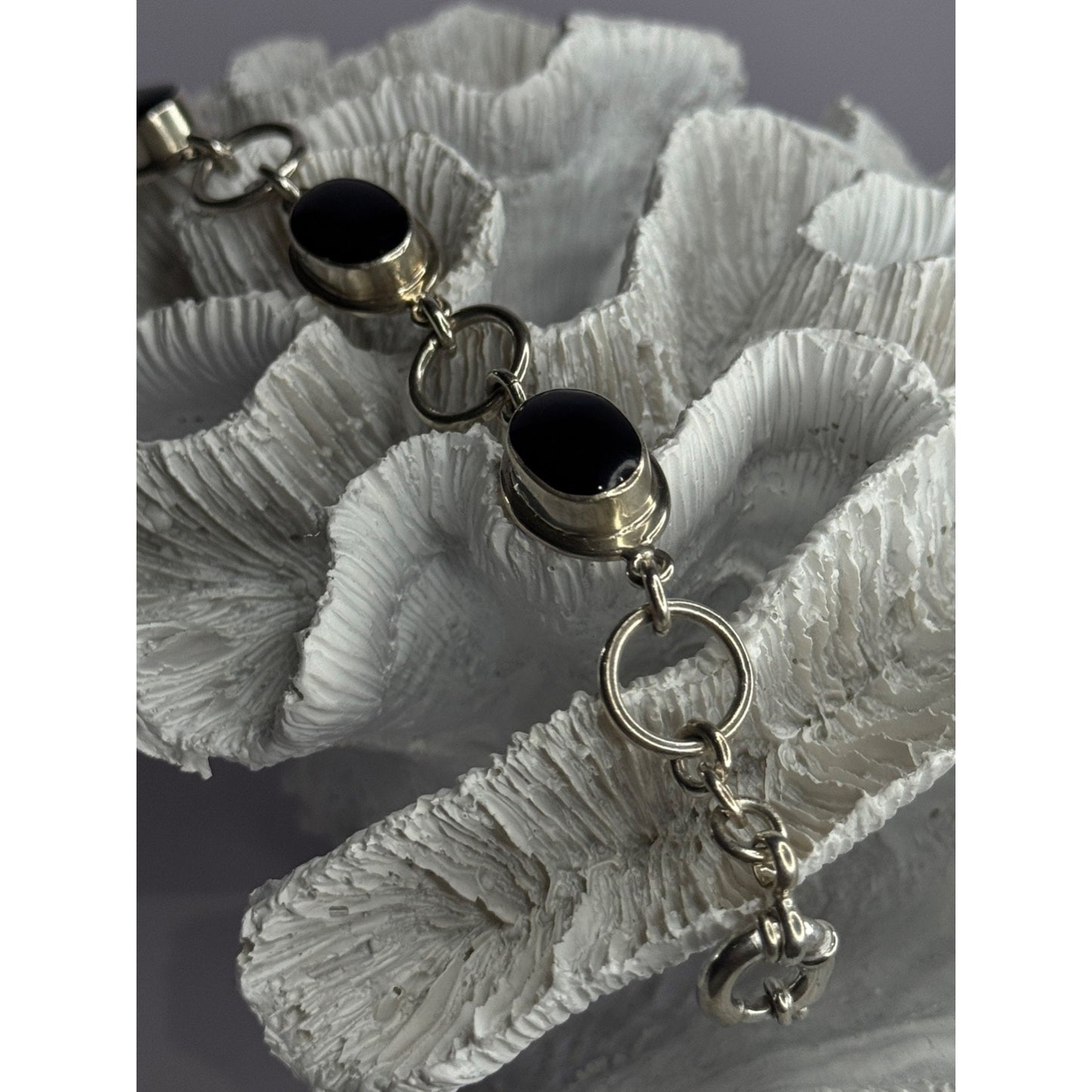 VINTAGE 925 STERLING SILVER ONYX BRACELET LENGTH 7