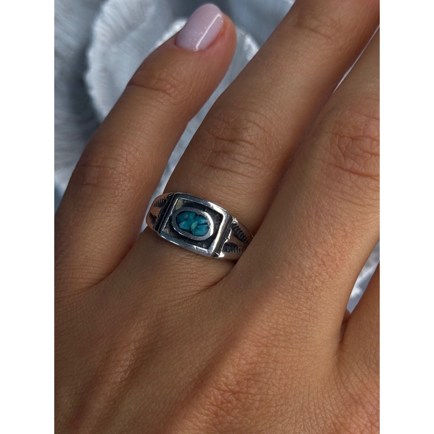 VINTAGE 925 STERLING SILVER TURQUOISE RING SIZE 6.5