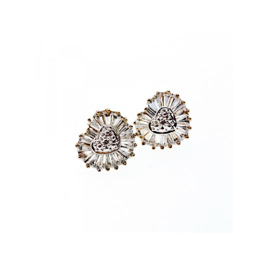 925 Sterling Silver Gold Plated CZ "Heart" Stud Earrings