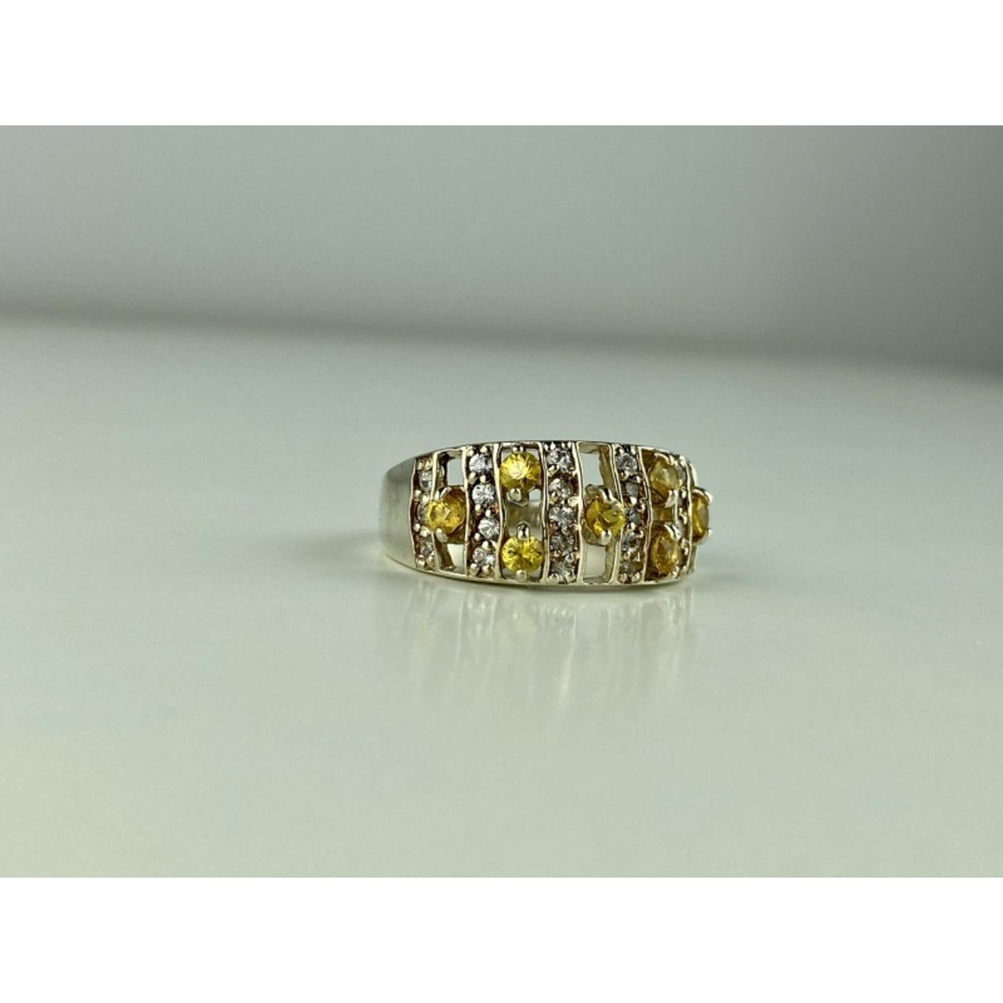 925 STERLING SILVER CITRINE & QUARTZ RING SIZE 8.5