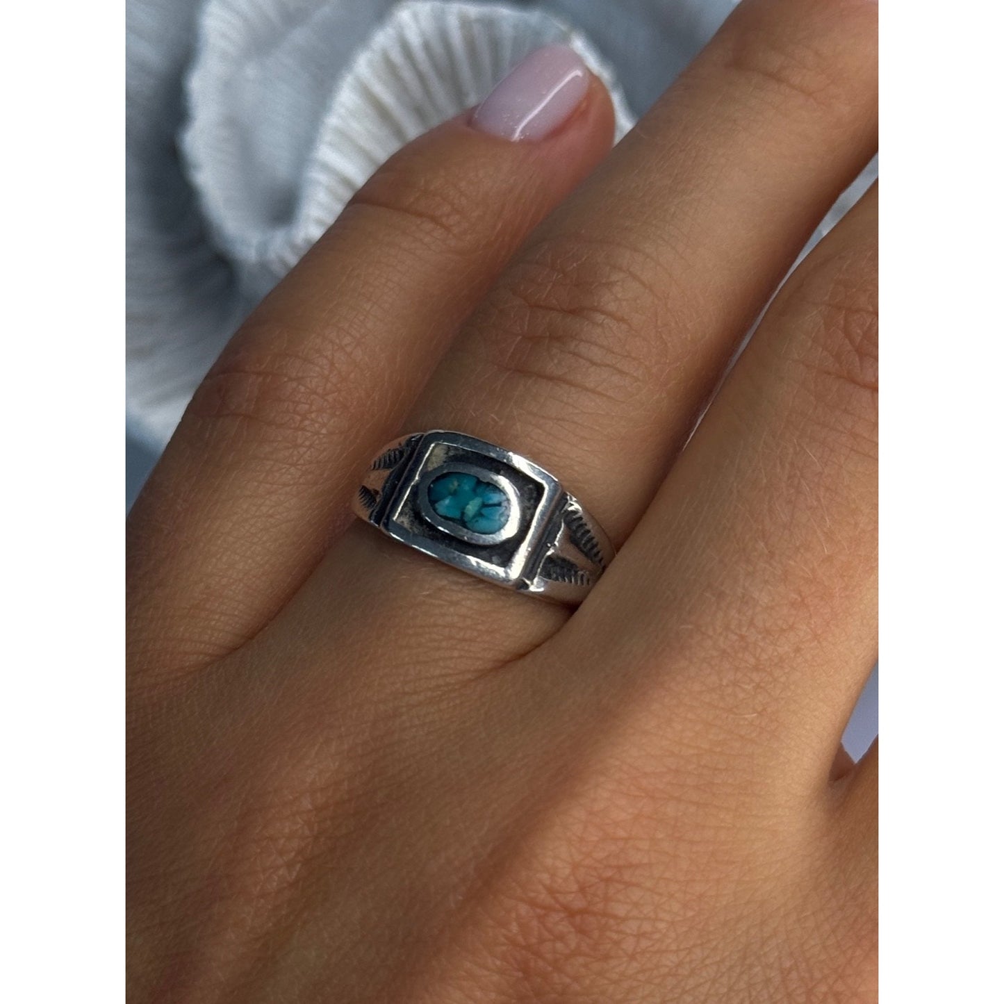 VINTAGE 925 STERLING SILVER TURQUOISE RING SIZE 6.5