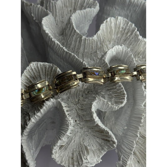VINTAGE 925 STERLING SILVER ABALONE BRACELET LENGTH 6.5