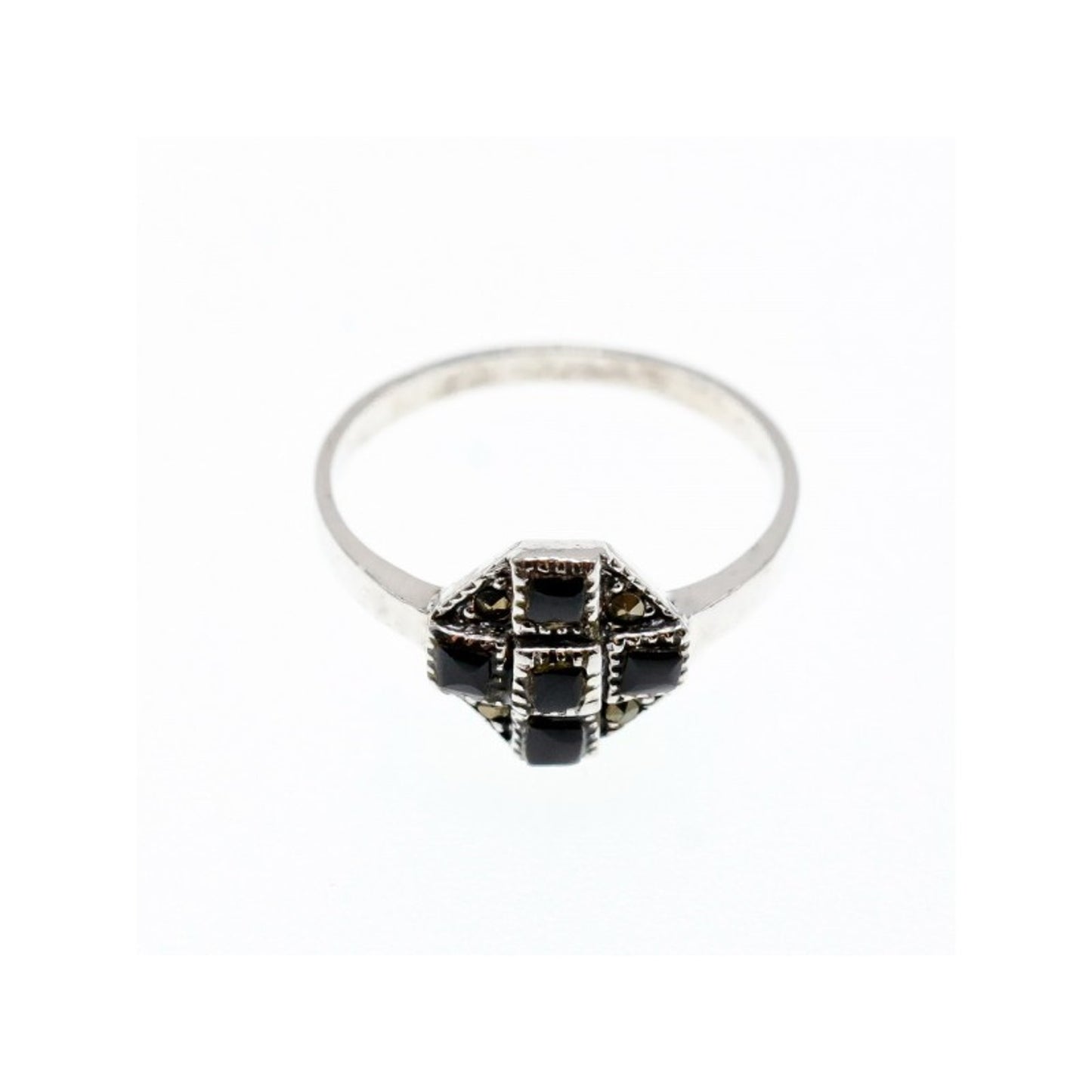 VINTAGE 925 STERLING SILVER BLACK ONYX & MARCASITES RING SIZE 10
