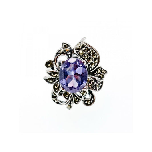 925 STERLING SILVER AMETHYST & MARCASITES RING SIZE 7