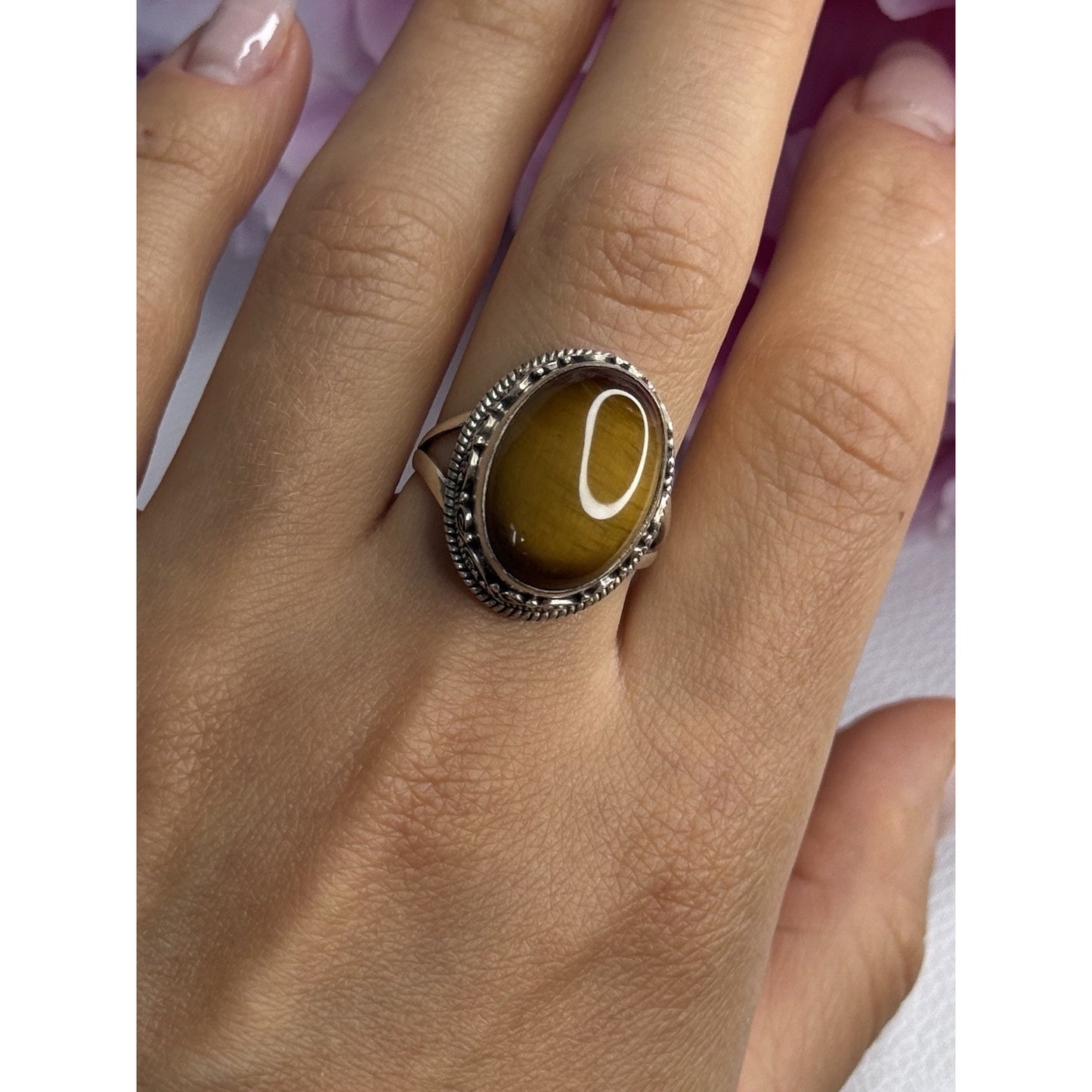 VINTAGE 925 STERLING SILVER TIGER EYE RING SIZE 9