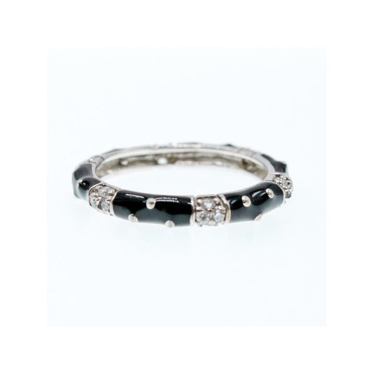 925 STERLING SILVER BLACK ENAMEL & CZ BAND RING SIZE 11