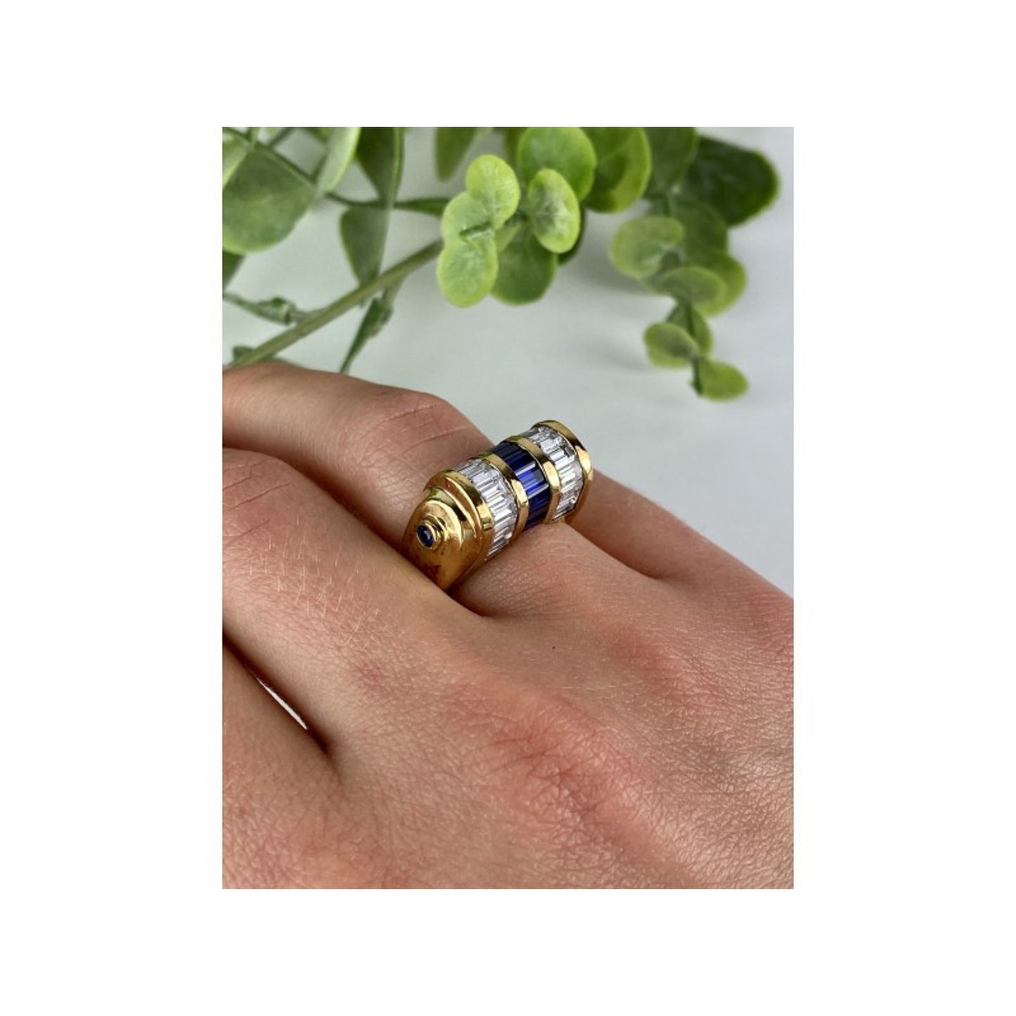 925 STERLING SILVER GOLD PLATED SAPPHIRES & CZ RING SIZE 7