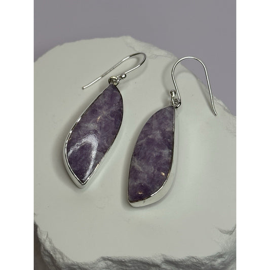925 STERLING SILVER LEPIDOLITE EARRINGS LENGTH 2 INCH