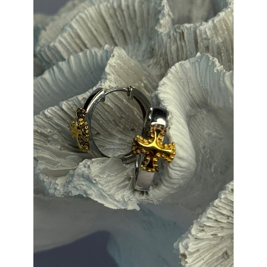 925 STERLING SILVER GOLD PLATED CROSS EARRINGS LENGTH 0.75 INCH