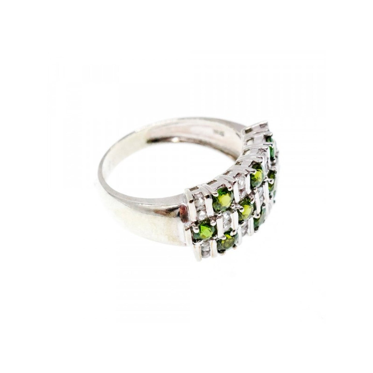 925 STERLING SILVER PERIDOT & WHITE SPINEL RING SIZE 9