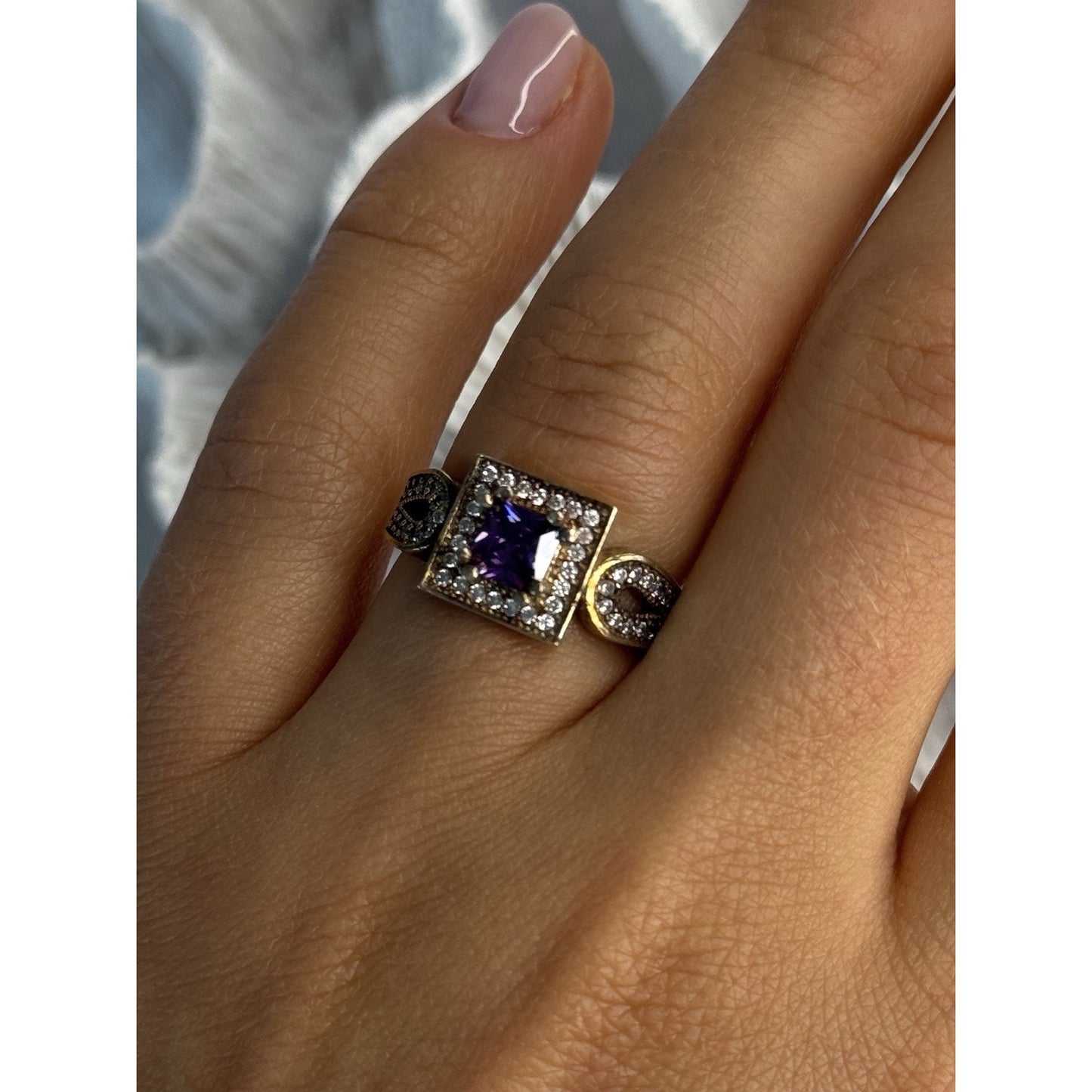 925 STERLING SILVER AMETHYST & BERYL RING SIZE 7