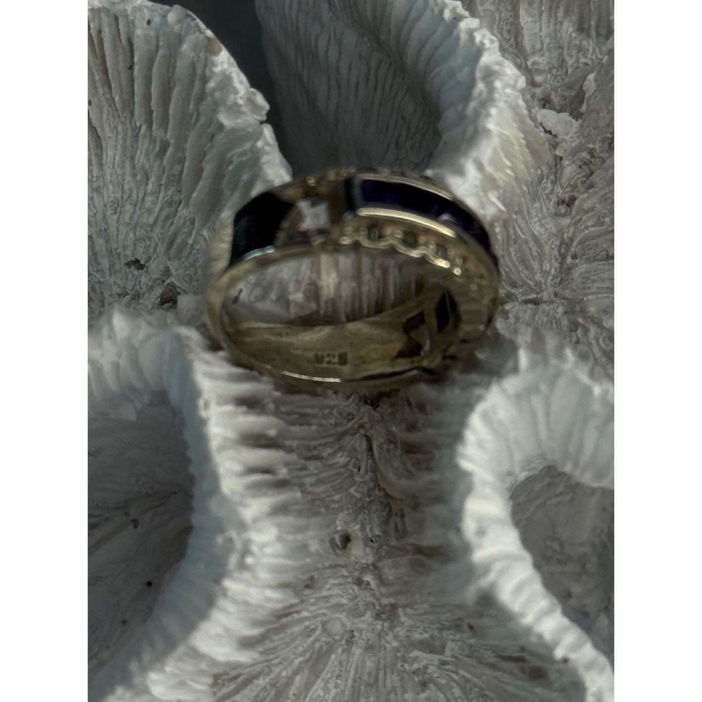 925 STERLING SILVER AMETHYST & MARCASITE RING SIZE 6