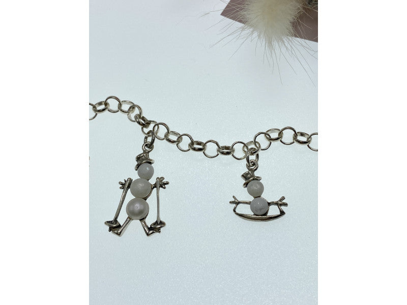 925 STERLING SILVER PEARLS "SNOWMEN" BRACELET