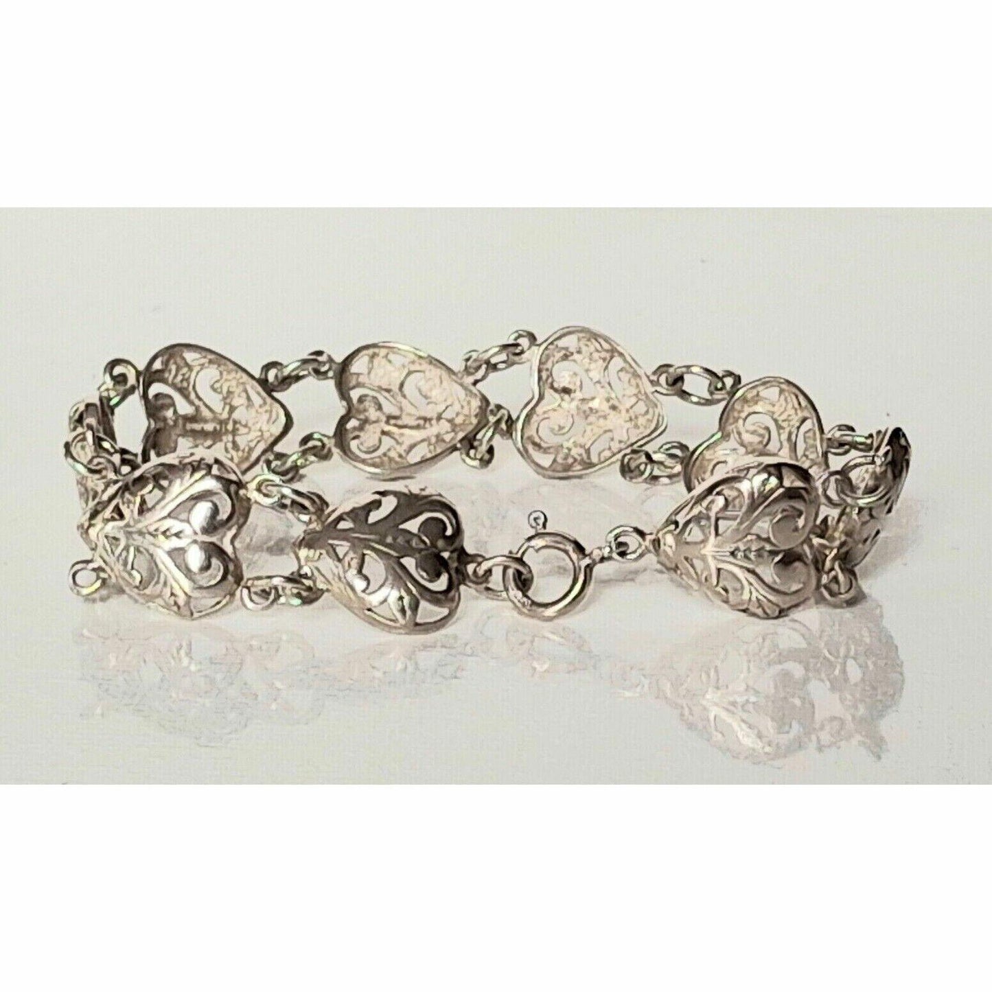 925 STERLING SILVER PIERCED  HEARTS CHAIN BRACELET SKY