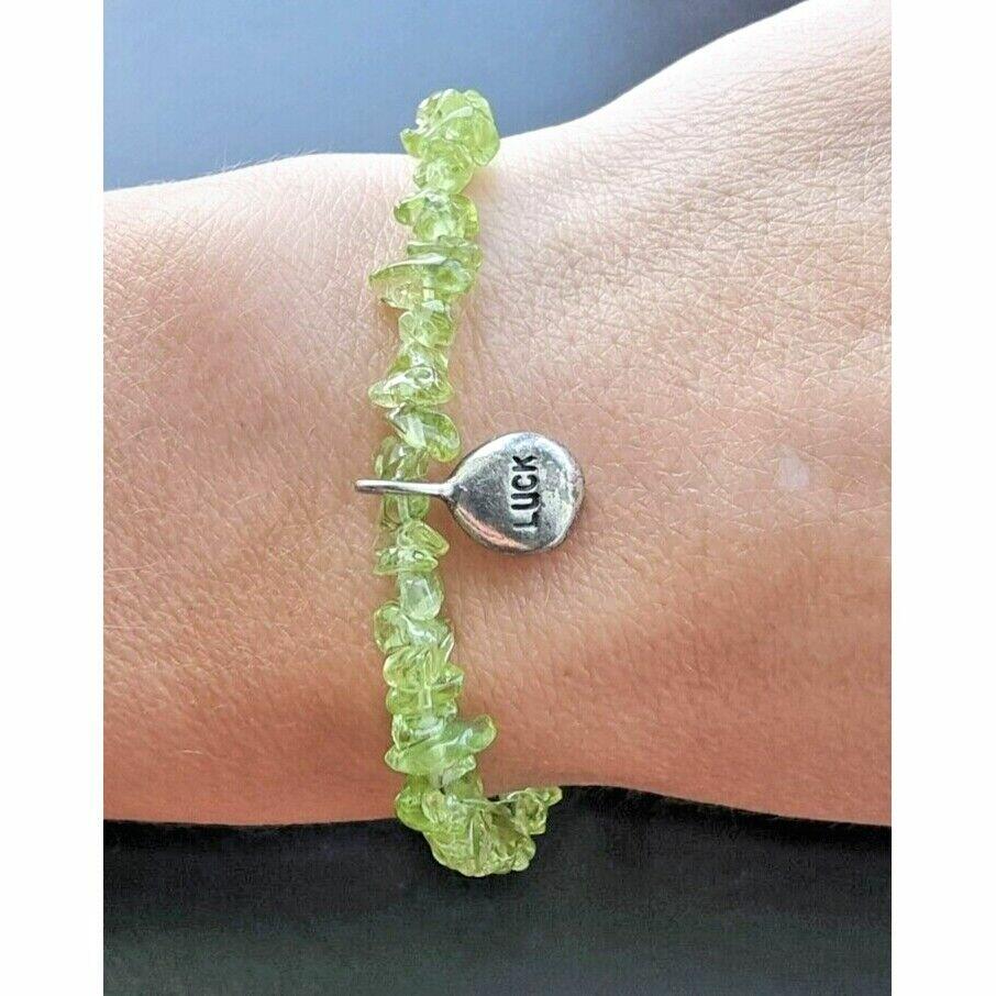 925 STERLING SILVER PERIDOT CRYSTAL LUCK BRACELET  8 INCH AT