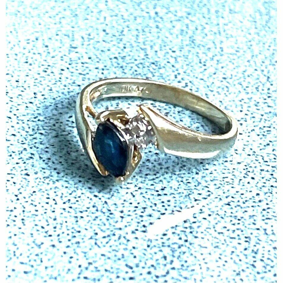 YELLOW GOLD  SAPPHIRE AND DIAMOND RING SIZE 6.75 SKY