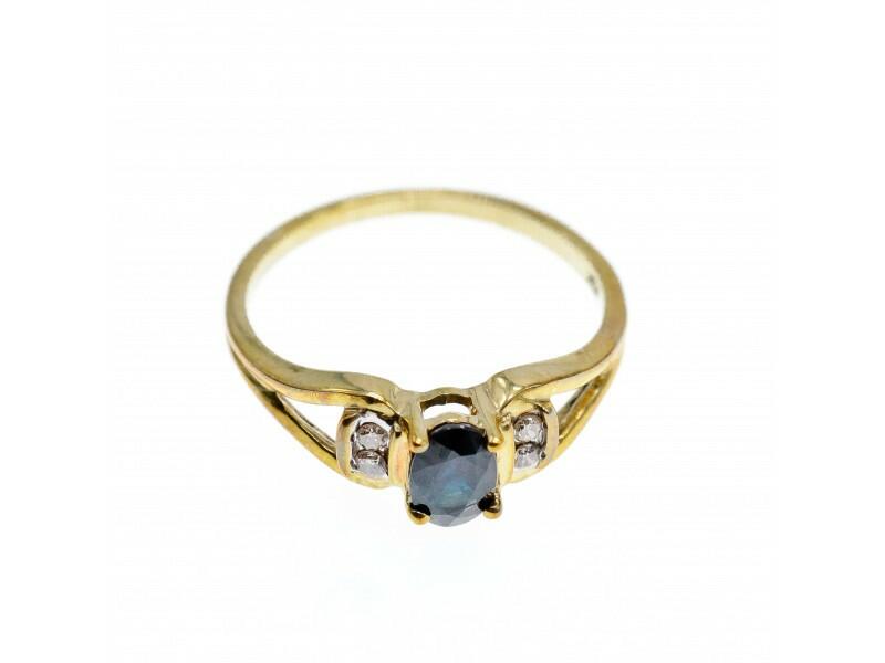 10K YELLOW GOLD BLUE SPINEL & DIAMONDS RING SIZE 8