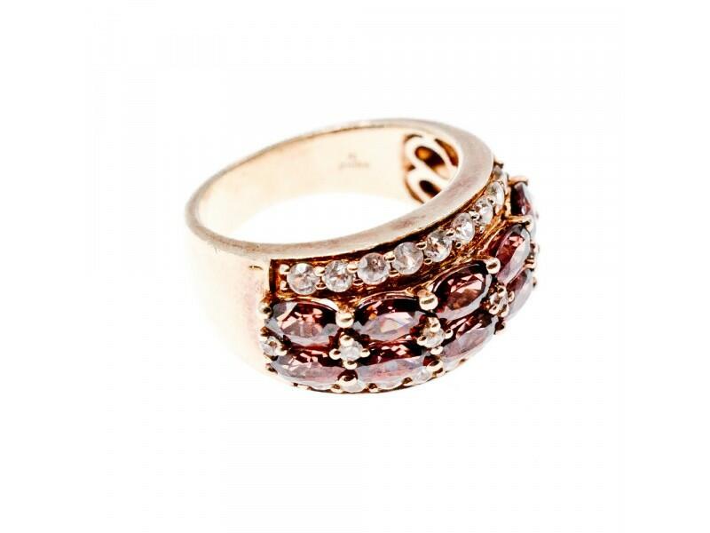 925 STERLING SILVER GOLD PLATED HESSONITE & CZ RING SIZE 7