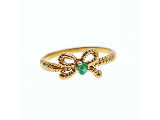 10K YELLOW GOLD EMERALD BOW RING SIZE 7.25