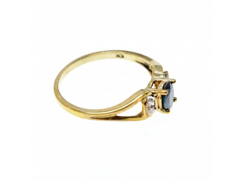 10K YELLOW GOLD BLUE SPINEL & DIAMONDS RING SIZE 8