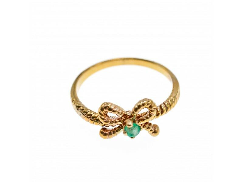 10K YELLOW GOLD EMERALD BOW RING SIZE 7.25
