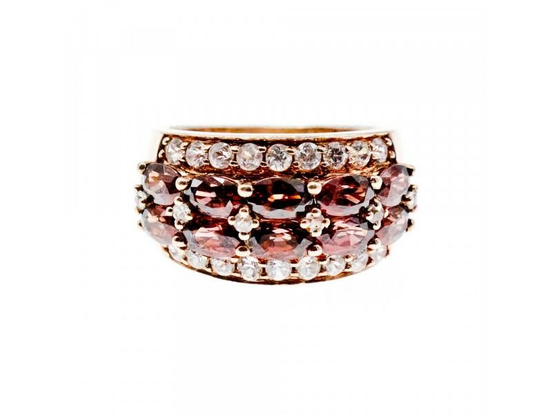 925 STERLING SILVER GOLD PLATED HESSONITE & CZ RING SIZE 7