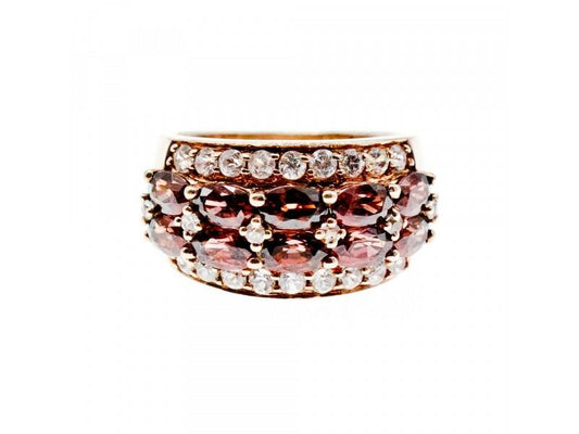 925 STERLING SILVER GOLD PLATED HESSONITE & CZ RING SIZE 7