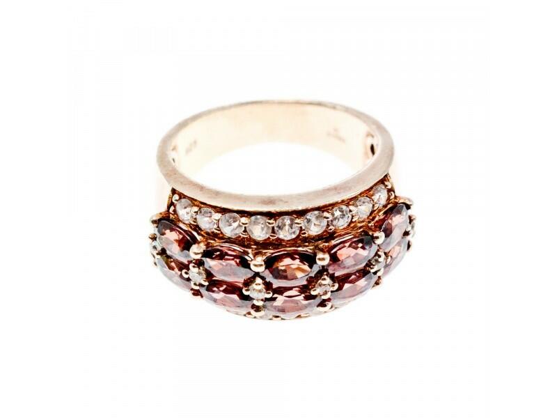 925 STERLING SILVER GOLD PLATED HESSONITE & CZ RING SIZE 7