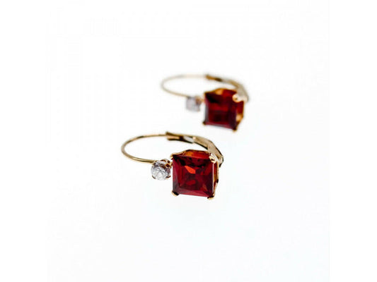 10K YELLOW GOLD GARNET & WHITE BERYL EARRINGS